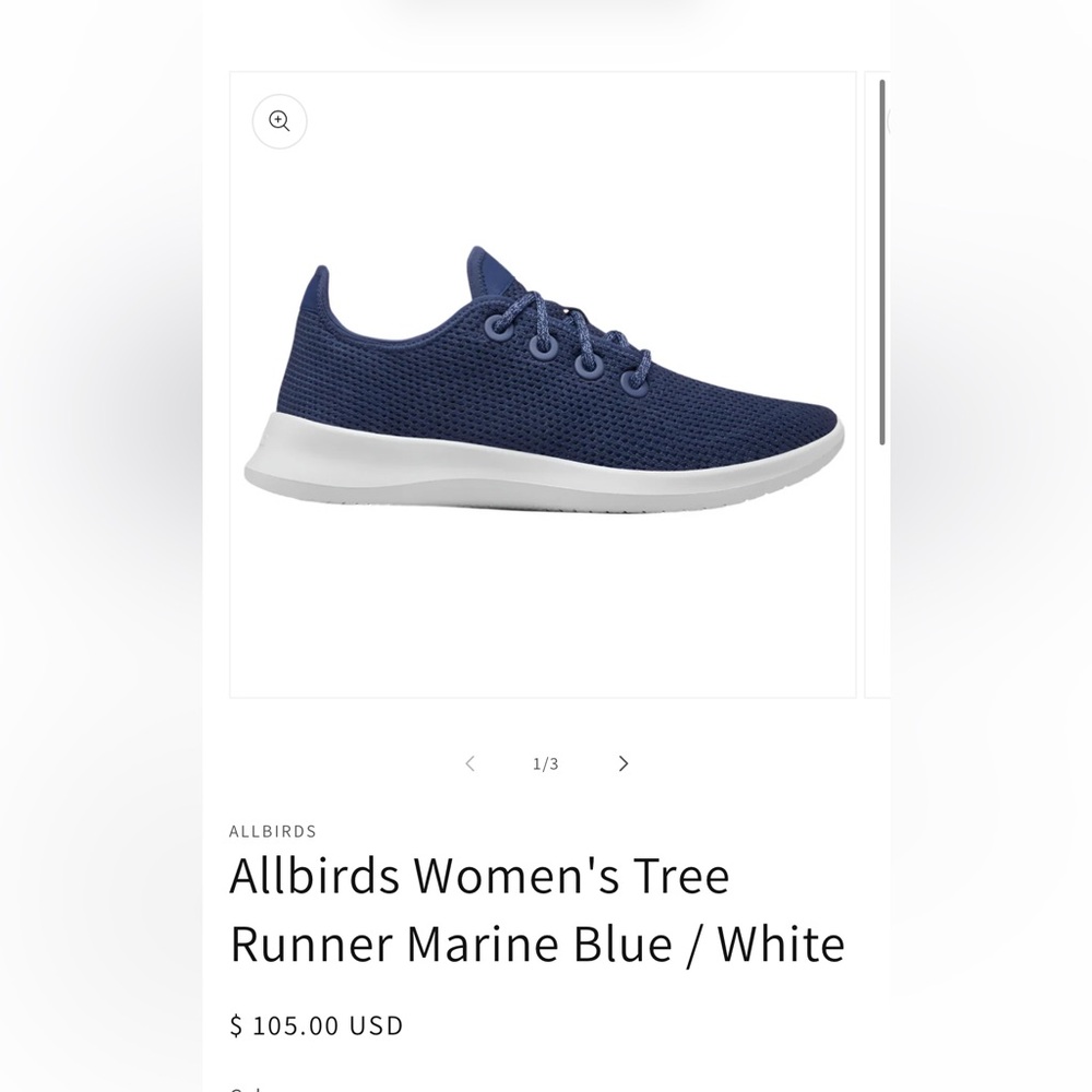 Allbirds Navy Tree Runners - Discontinued - Size 8